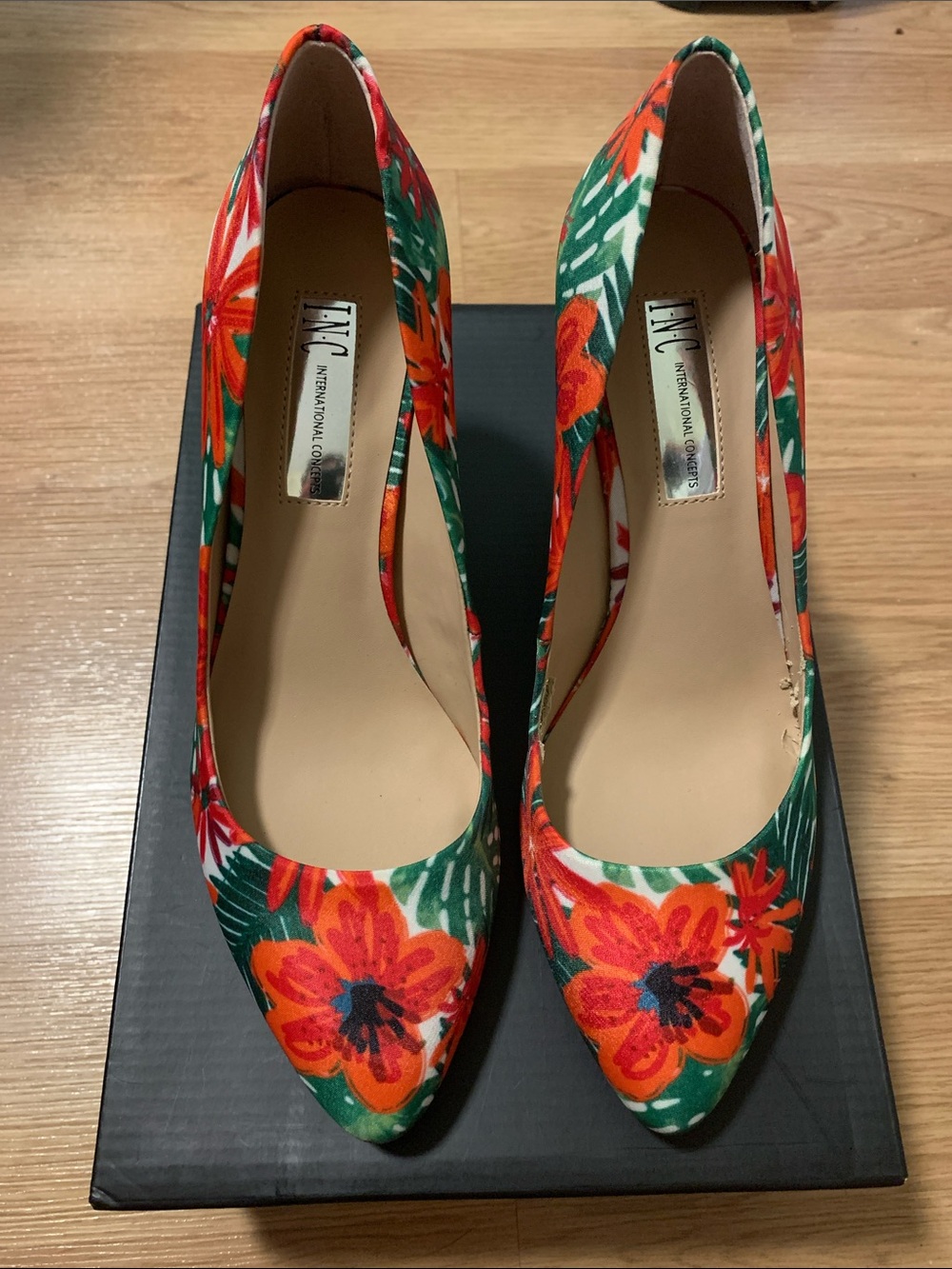 INC International Concepts Floral Pointed-Toe Pumps - Orange & Green